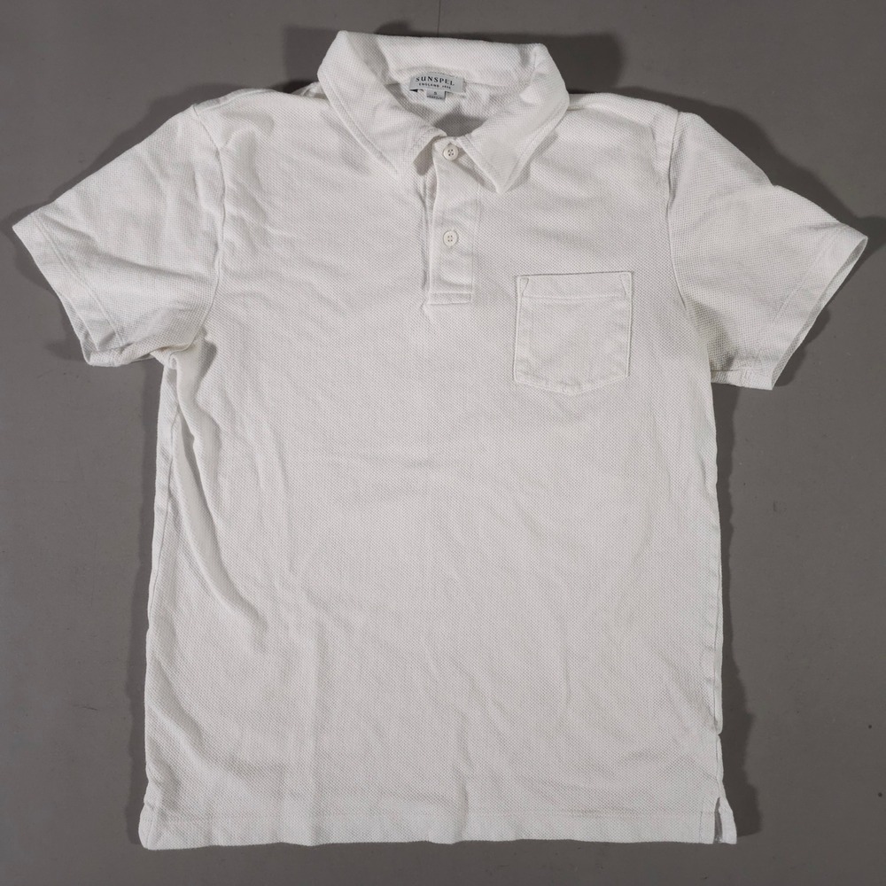 Sunspel Polo Shirt Mens S White Riviera Pique Short Sleeve Chest Pocket Portugal